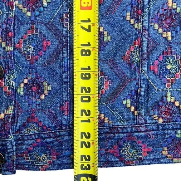 COLDWATER CREEK Boho Aztec Tribal Multicolor Embroidered Cotton Denim Jacket XL - Picture 16 of 16